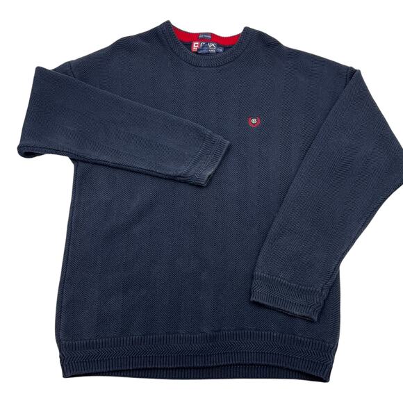 Chaps Ralph Lauren Mens Vintage 90s Navy Hand Framed Herringbone Sweater Sz L - Picture 1 of 13